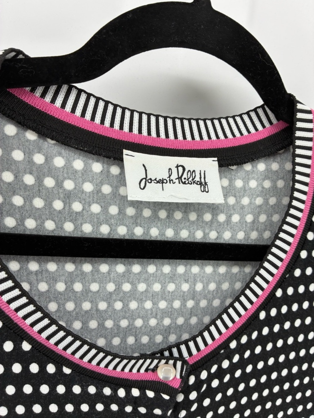 Joseph Ribkoff Black & White Polka Dot Tank Top 3/4 Sleeve Blazer with Pink Trim - Picture 4 of 14